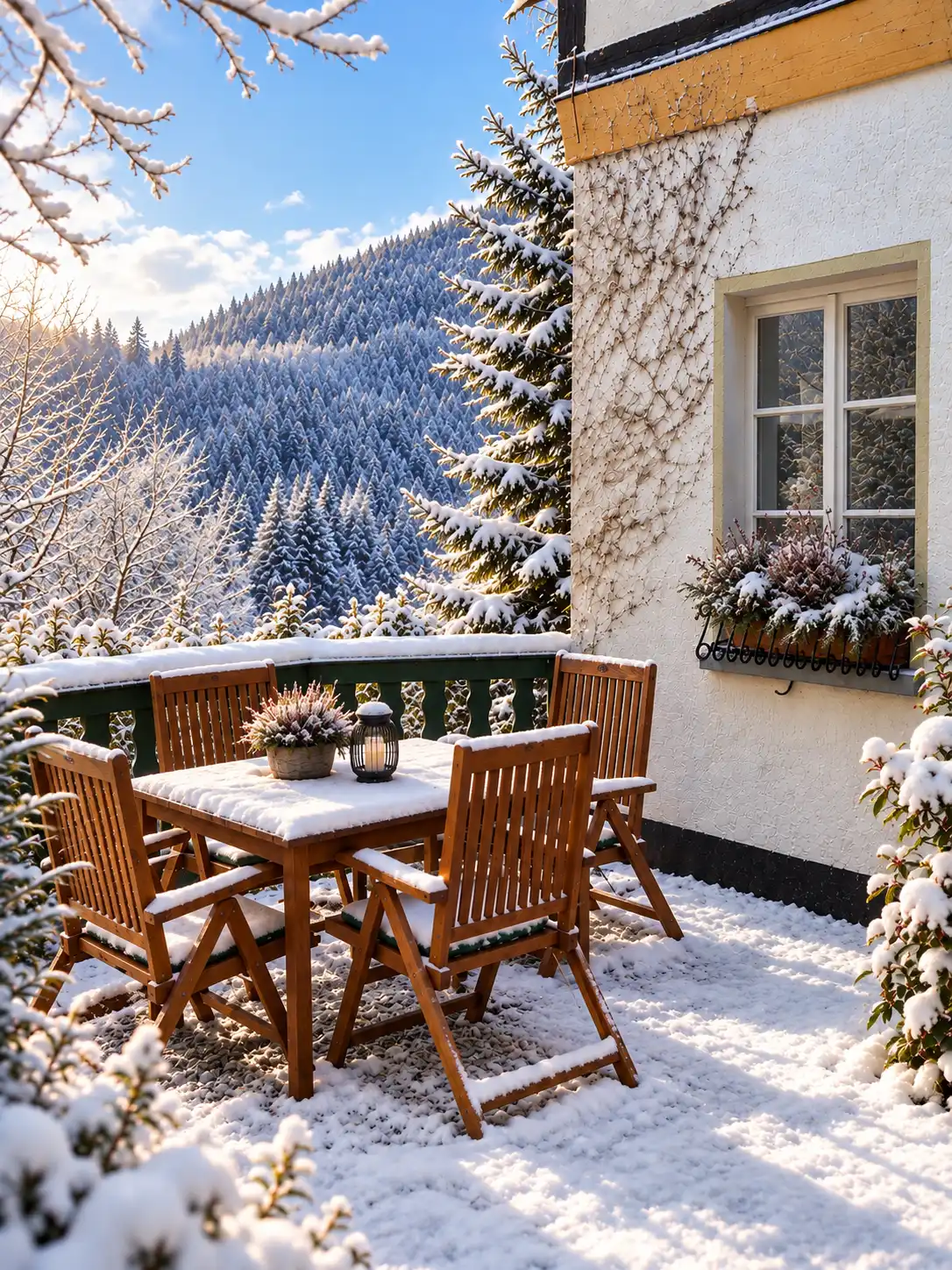Sneeuw op het terras